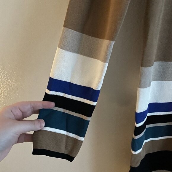 Calvin Klein Wmn S Multicolor Striped Long Sleeve Knee Length Open Front Sweater - Picture 3 of 9